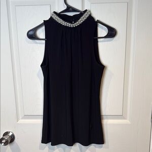 White House Black Market Black Sleeveless Top with Embellished Collar
